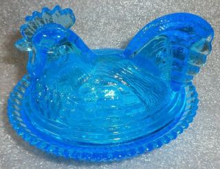 Royal Blue Glass Hen Chicken On Nest Lidded Candy Nut Dish Bowl - Very Pretty