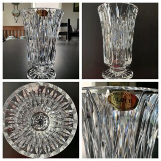Block 10 " Footed Pattern Cut Glass Lead Crystal Vase Clear Heavy