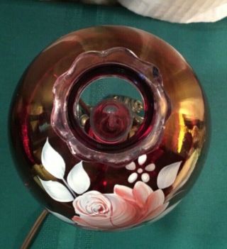 VINTAGE Westmoreland? RUBY RED GLASS ELECTRIC LAMP Hand painted Rose Signed 2