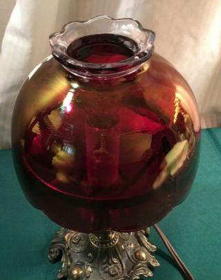 VINTAGE Westmoreland? RUBY RED GLASS ELECTRIC LAMP Hand painted Rose Signed 4