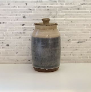 Mid Century Studio Pottery Small Canister Jar Farmhouse Wabi Sabi Stash Jar
