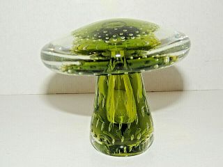 Vintage Viking Glass Bubble Mushroom Paperweight Green,  No Label,  Ex,  Cond.