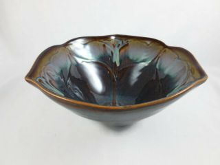 9 " Bill Campbell Signed Studio Art Pottery Deep Bowl Flambe Drip Glaze Petal