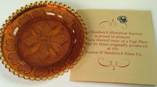 Diamond And Hearts 13 Hearts Sandwich Glass Museum Pairpoint Cup Plate Amber
