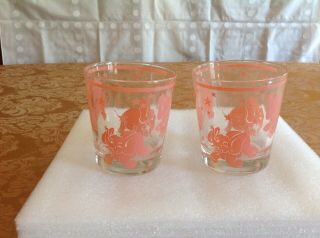 Vintage Hazel Atlas Dancing Pink Elephants Barware Set Mcm 2 Glasses