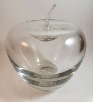 Vintage Large Crystal Hand Blown Glass Clear Apple Paperweight,  Heavy,  Unique