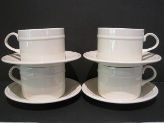 Royal Stafford Manhattan Set Of 4 Flat Cups,  Saucers In Cream W Embossed Rim