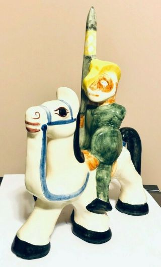 Don Quixote Figure On Horse,  Walter Anderson Shearwater Pottery.  Handmade.  10 "