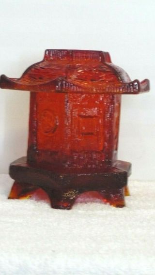 Vtg L.  E.  Smith Glass,  Amberina Pagoda Fairy Votive Candle Holder Lamp Lantern