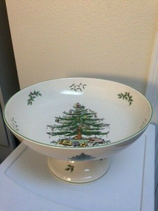 Vintage Spode Christmas Tree Pedestal Bowl 11 " Large Compote Dish