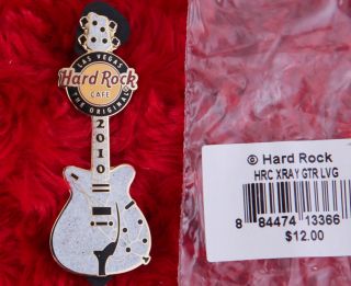 Hard Rock Cafe Pin X Ray Guitar Las Vegas Hotel White Sparkle Le 300 Lapel Logo