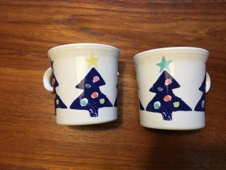 Fiestaware Tom & Jerry White 10 Oz.  Coffee Mugs Cobalt Christmas Tree Set Of 2