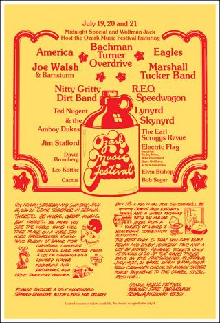 Eagles Lynyrd Skynyrd Walsh Nugent 1974 Sedalia Ozark Festival Concert Poster