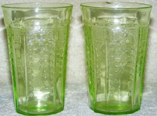 2 Anchor Hocking Princess 3 1/2 " 5 Ounce Juice Glasses Green Depression Glass