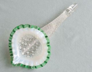 Vintage Fenton Emerald Crest French Opalescent Diamond Lace Epergne Horn