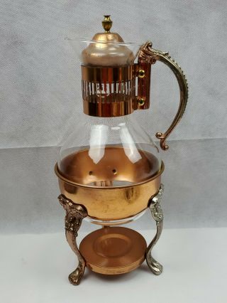 Corning Brand Copper Glass Coffee Tea Juice Pitcher With Tealight Stand