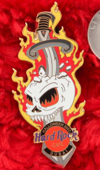 Hard Rock Cafe Pin Dubai Halloween Skull Dagger Sword Hat Lapel Logo