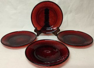 Luminarc Arcoroc Ruby Red France Pattern Glass Luncheon 8 " Salad Plates Set Of 4