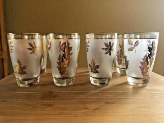 Vintage Libbey Frosted Gold Maple Leaf Water/ice Tea Glasses,  Set Of 9,  12 Oz.