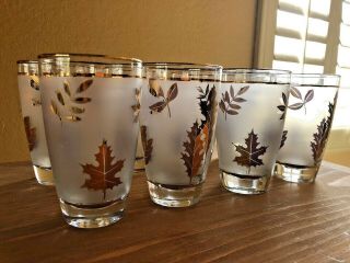 Vintage Libbey Frosted Gold Maple Leaf Water/Ice Tea Glasses,  set of 9,  12 Oz. 4
