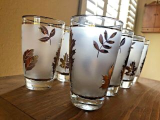 Vintage Libbey Frosted Gold Maple Leaf Water/Ice Tea Glasses,  set of 9,  12 Oz. 5