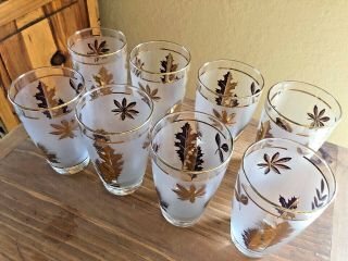Vintage Libbey Frosted Gold Maple Leaf Water/Ice Tea Glasses,  set of 9,  12 Oz. 6