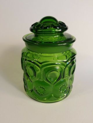 Le Smith Moon And Stars Avocado Green Canister Cookie Jar 7 " Apothecary -