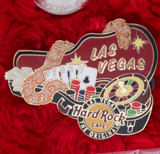 Hard Rock Cafe Pin Las Vegas Guitar Case Strip Poker Roulette Chip Card Lapel Le