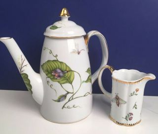 I.  Godinger & Co.  Primavera Porcelain Teapot Insects Leaves & Creamer