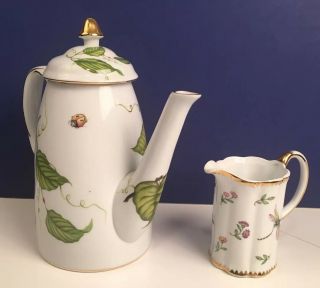 I.  Godinger & Co.  PRIMAVERA Porcelain Teapot Insects Leaves & Creamer 2
