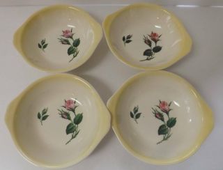 Paden City Pottery Pink Moss Rose Vintage 1950s Lugged Handled Bowls Set Of 4