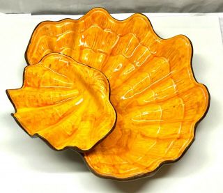 2 Piece Vintage Mid Century Oyster Shell Pottery Tray & Bowl Treasure Craft