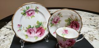 Vintage Royal Albert " American Beauty " Footed Cup And Saucer Trio 2