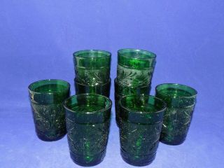 Set Of 8 Juice Glasses - Anchor Hocking Forest Green Sandwich Pattern