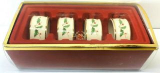 Lenox Christmas Holiday Napkin Rings Set Of 4 (holly & Berries) Fine China