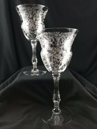 Set Of 2 Cambridge Glass Portia Etch Optic Wine/water Goblets Depression Glass