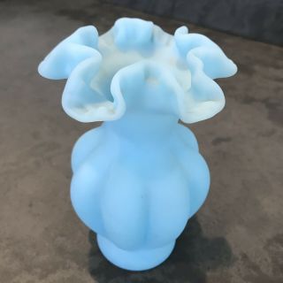 Blue Melon Vase Fenton Glassware Pre - Logo Double Crimped Rim