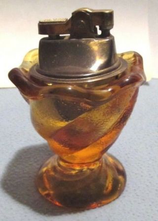 Vintage Fenton For Rubel?amber Swirl Glass - Cigarette Table Lighter Made In Japan