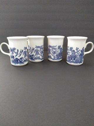 Set Of 4 Churchill England Blue Willow China Coffee/tea Mugs 8 Oz 4 - 1/8 "