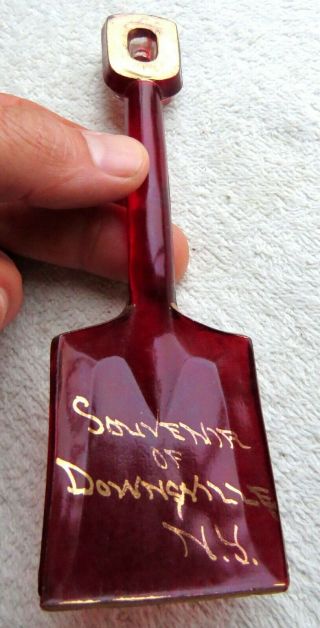 Spectacular Ruby Red & Gold Flashed Souvenir Glass Shovel - Downsville,  Ny Exc