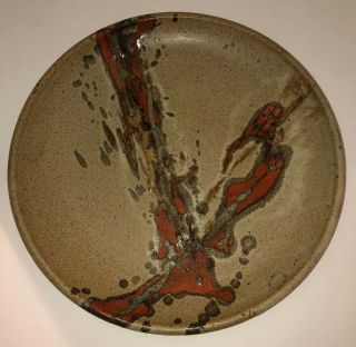 Vintage Ceramic Large Handmade Platter Splash Brown Orange 13 Inches