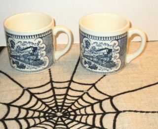 Royal China Currier And Ives Blue And White Train Mugs 2 C