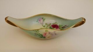 Antique T&v Limoges Hand Painted China Handled Dish Floral Rose Signed Factory