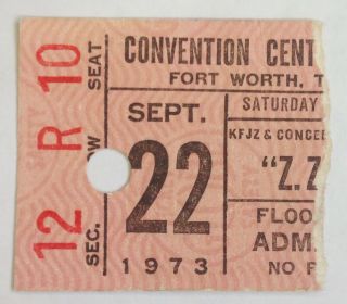 Zz Top Z.  Z.  Ticket Stub September 22,  1973 Convention Center Arena Fort Worth Tx