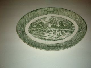 Scio Pottery Royal China Currier Ives Green Platter Oxbow Ox Yoke And Plow