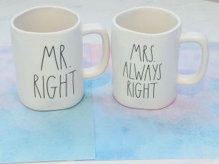Rae Dunn Mr Right & Mrs Always Right Set Of 2 Ivory Color Coffee / Tea Mugs