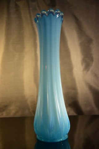 Vintage Fostoria Blue Stretch Vase With Label