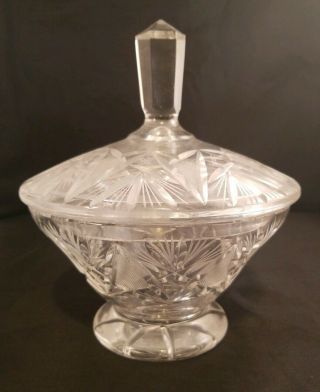 Vintage 8 " Tall Cut Crystal Footed Candy Dish With Lid Extremely Detailed Beauty