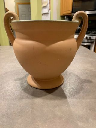 Vintage Coors Colorado Pottery Peach Tan Green Matte Vase Planter Double Handle