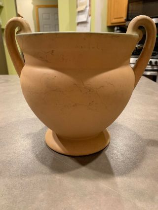 Vintage Coors Colorado Pottery Peach Tan Green Matte Vase Planter Double Handle 4